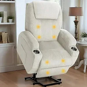 Electric Power Lift Recliner Chair For Seniors With Corduroy Fabric Cup Holders