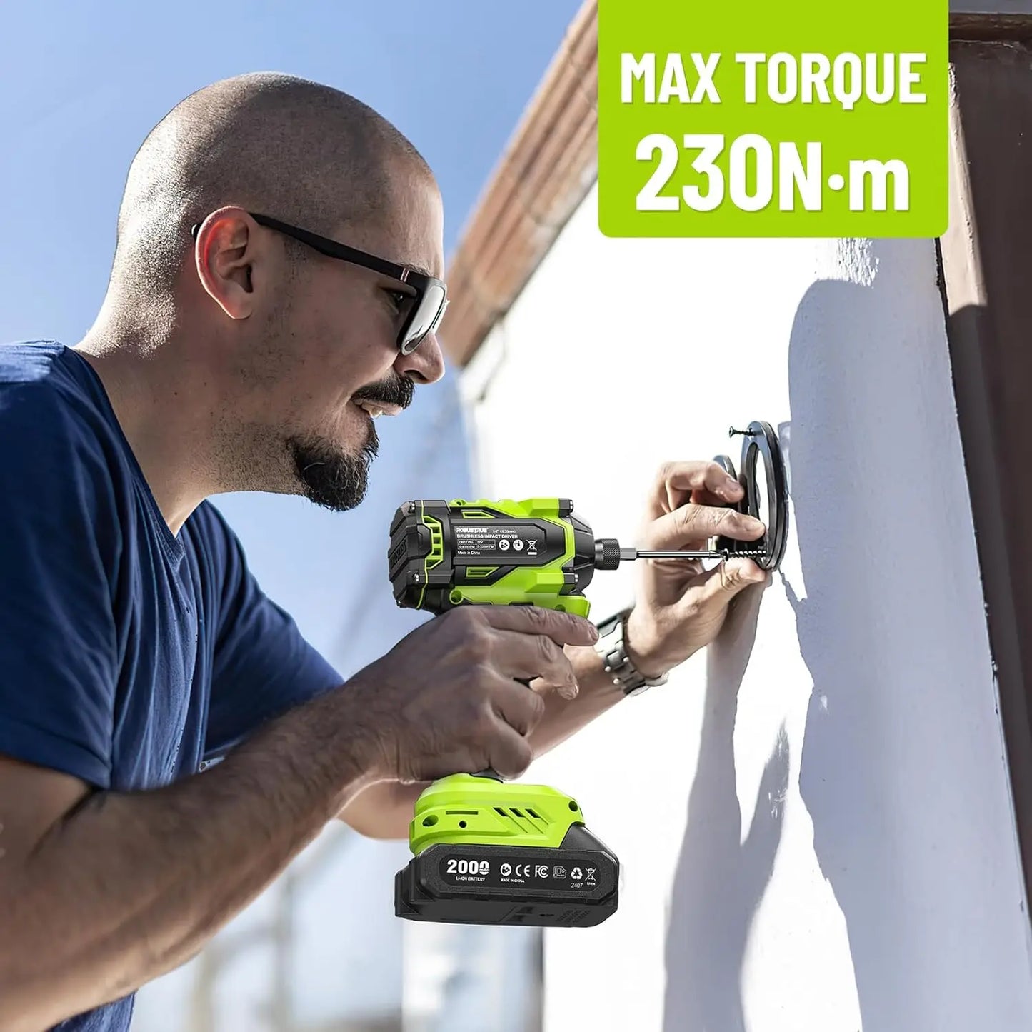 Robustrue Electric Screwdriver 21V 1/4" Hex Cordless Impact Driver 230N.m Brushless Impact Driver Drill Set with 2.0 Ah Battery Variable Speed