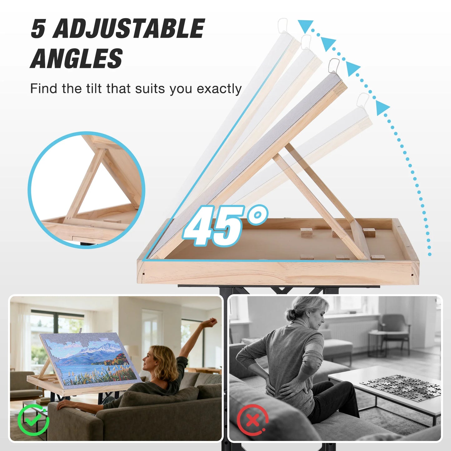Jigsaw Puzzle Table With Legs Adjustable Angles Drawers Wheels