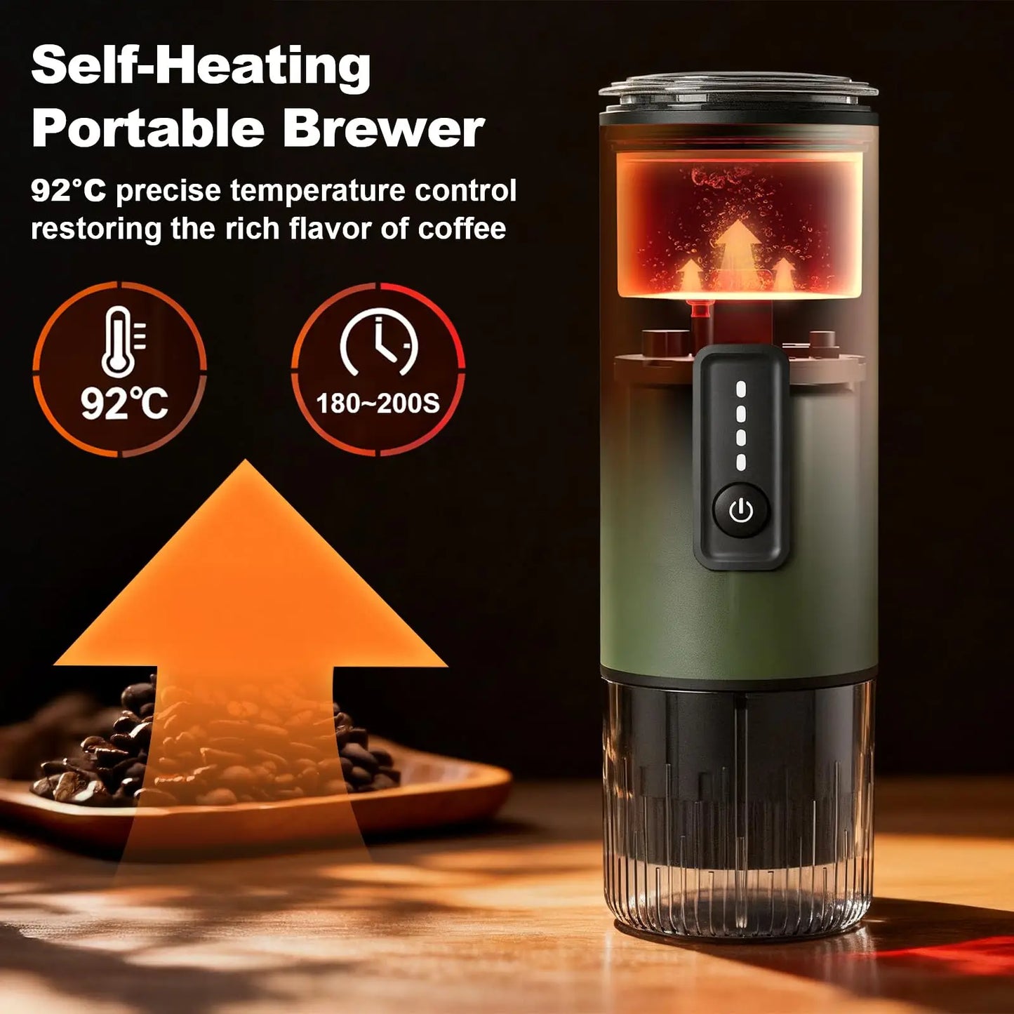 Portable Espresso Maker 3 in 1 Coffee Machine with Carrying Bag Works with Ground Coffee and Capsule Pod Self Heating for Travel