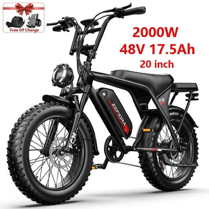 ZEFIORA 1000W Thick Tire Electric Bike Aluminum Alloy