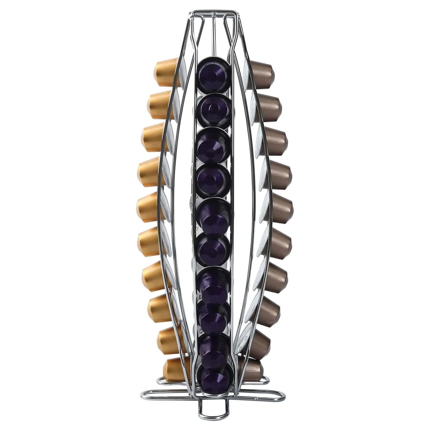 Lorena Rotating Coffee Pod Holder 40 Capsules Capacity Metal Coffee Capsule Storage Rack Stand Organizer Chrome Plated Coffee Pod Dispenser For Nespresso Capsules Kitchen Counter Coffee Station Accessories