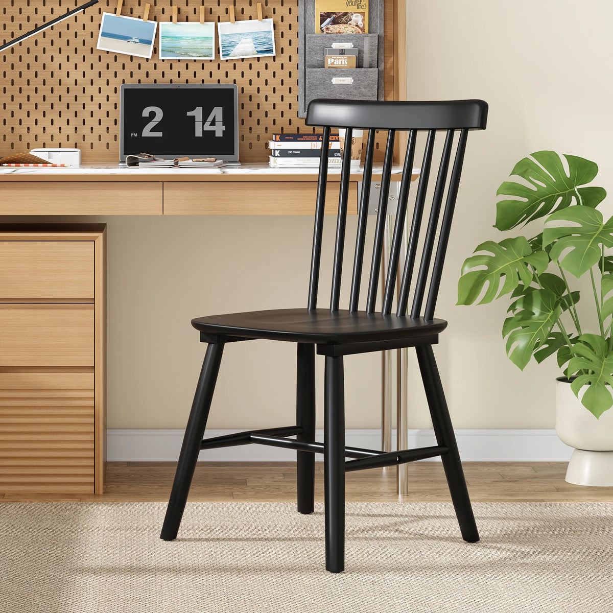 Farini Dining Chairs Set of 4, Mid Century Modern Spindle Back Wood Chairs with Comfortable Seat for Kitchen & Dining Room