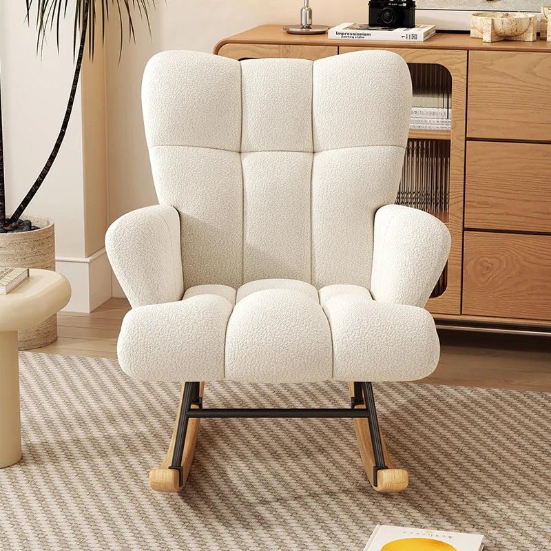 Rocking Chair Leisure Armchair With Padded Velvet Seat Solid Wood