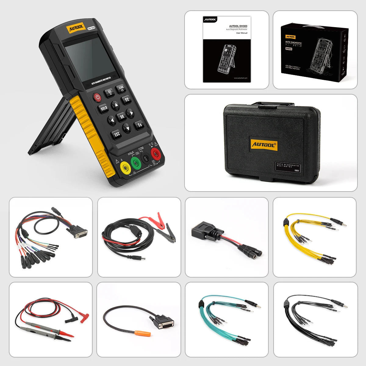 AUTOOL DM303 Auto Diagnostic Multimeter Car Circuit Tester with K/CAN/Oscilloscope/Cranking/Analog Signal/Injector/Relay Test #