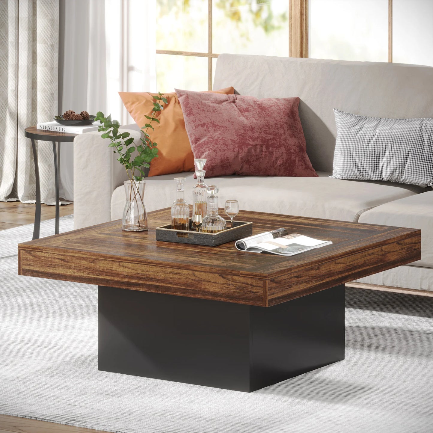 Tribesigns LED Square Coffee Table Low Profile Engineered Wood