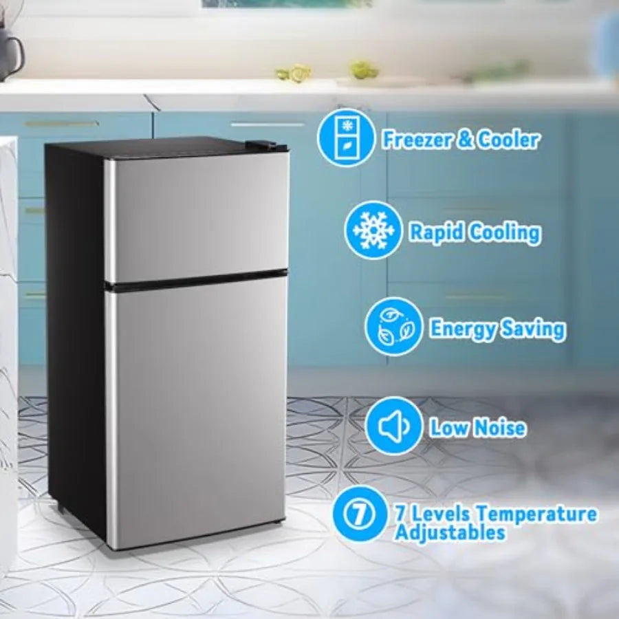 Compact Stainless Steel Mini Refrigerator With Freezer For Dorm Use
