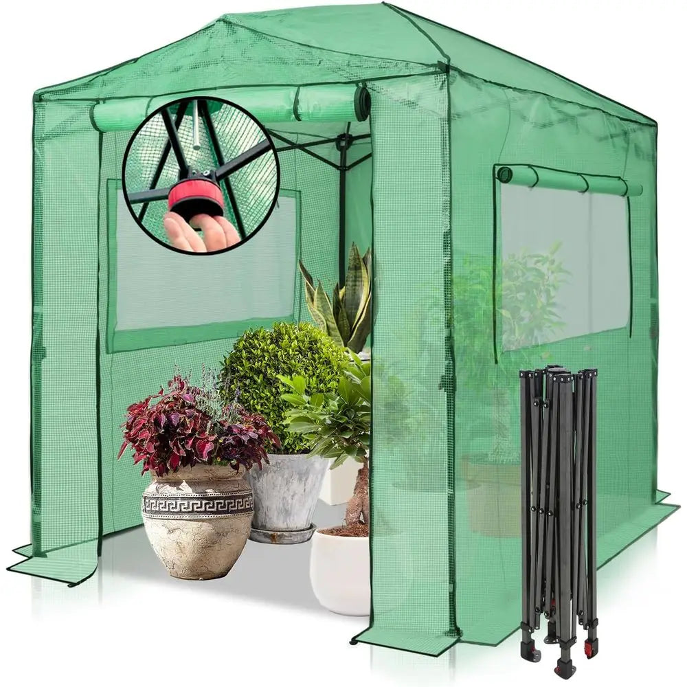 Walk In Greenhouse Kit Portable Garden With Zippered Doors And Windows PE Cover