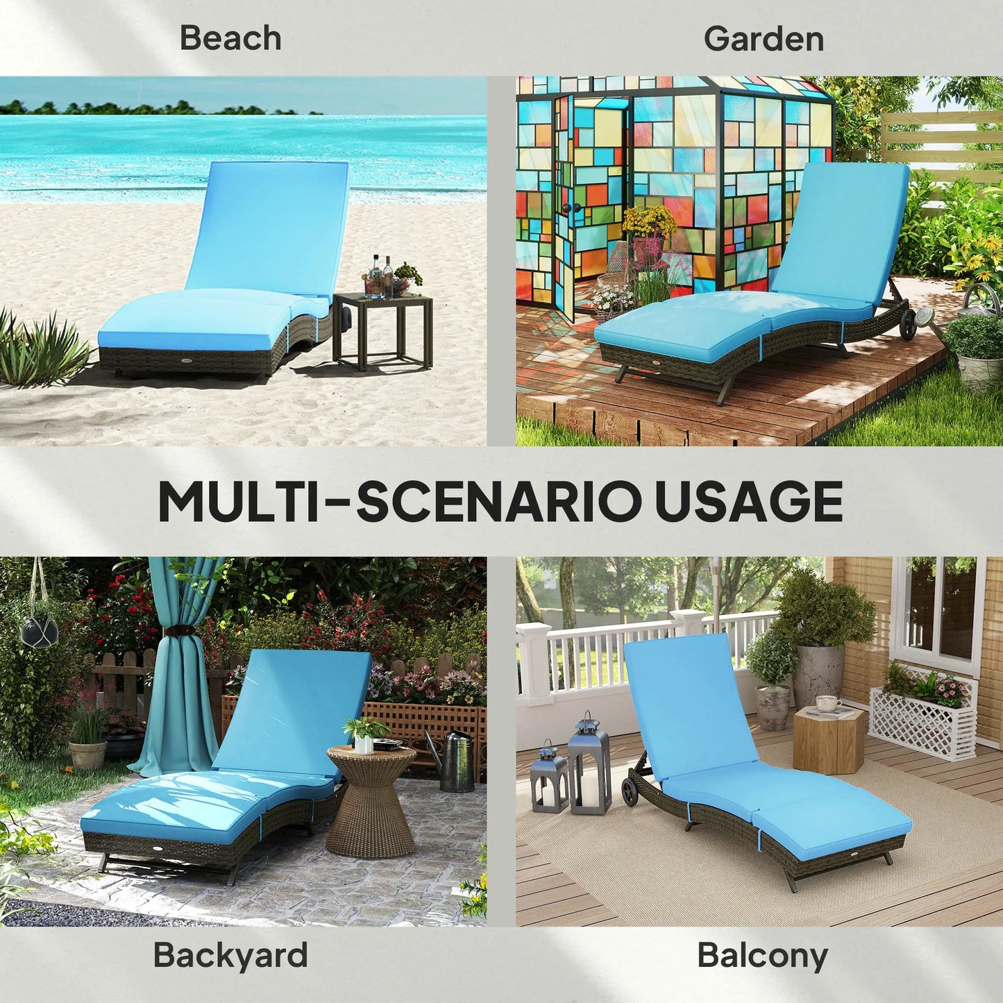 Outdoor Reclining Lounge Chair With Wheels For Patio And Garden