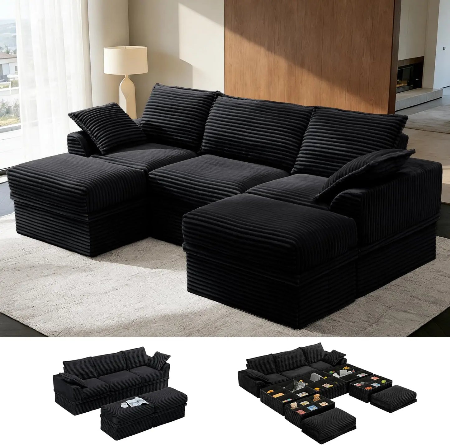 U Shaped Sectional Sofa With Storage And Ottoman Modern Comfort