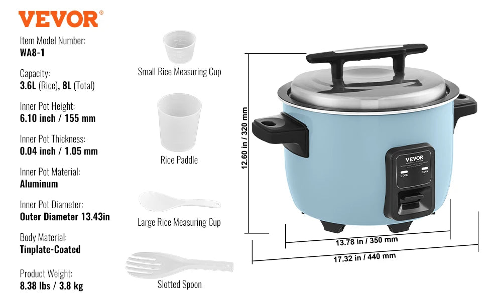 VEVOR Commercial Rice Cooker With Aluminum Nonstick Inner Pot