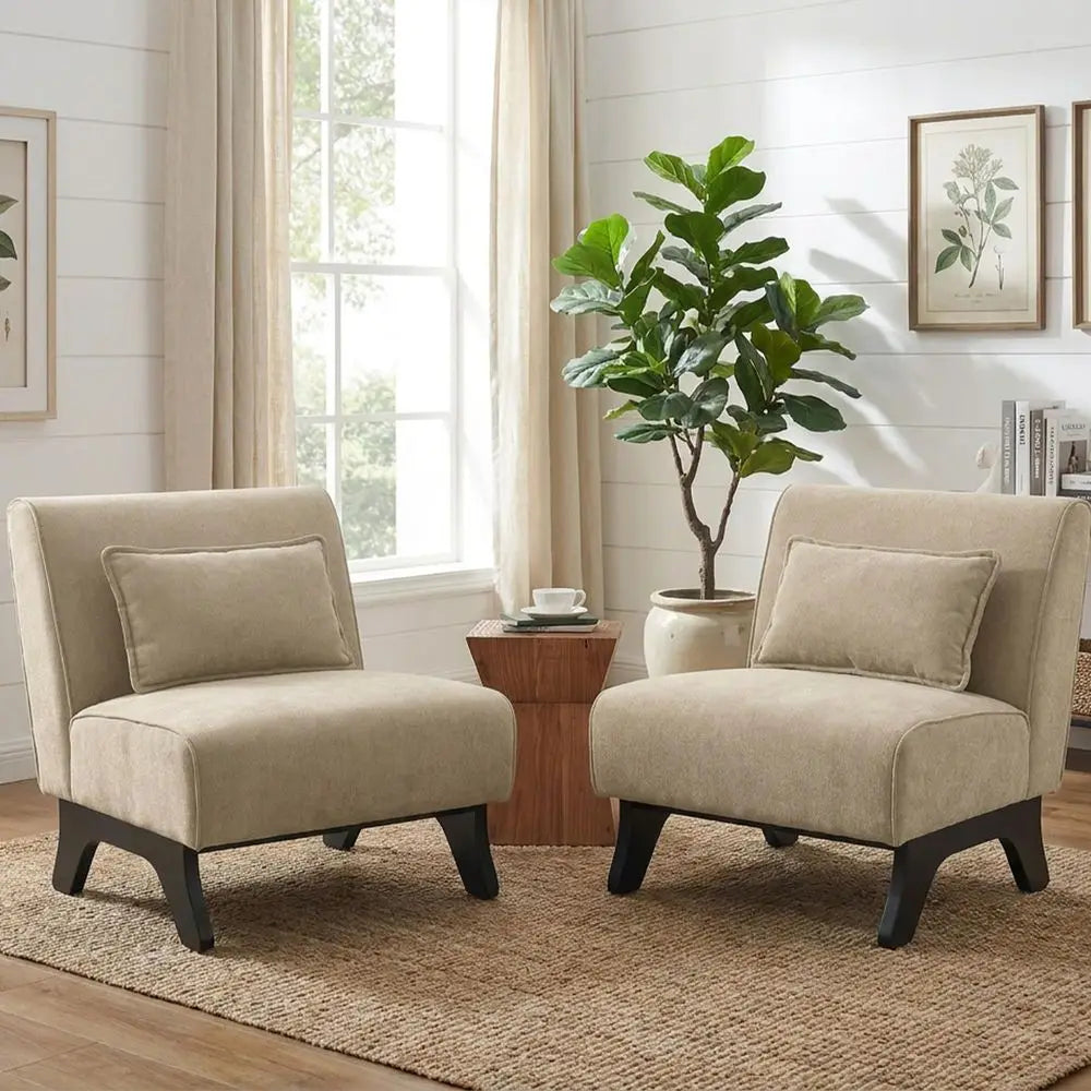 Accent Chairs Set of 2 Upholstered Living Room Side Chairs Comfy Small Accent Lounge Chair with Pillow Accent Chair for Living