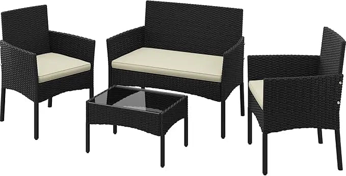 XIUWO 4-Piece Patio Conversation Set With Glass Table