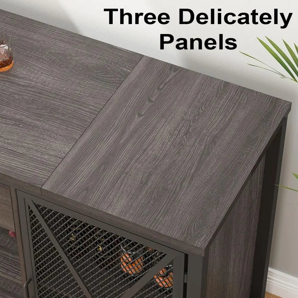 Rustic Metal and Wood Wine Cabinet With Storage Rack for Kitchen