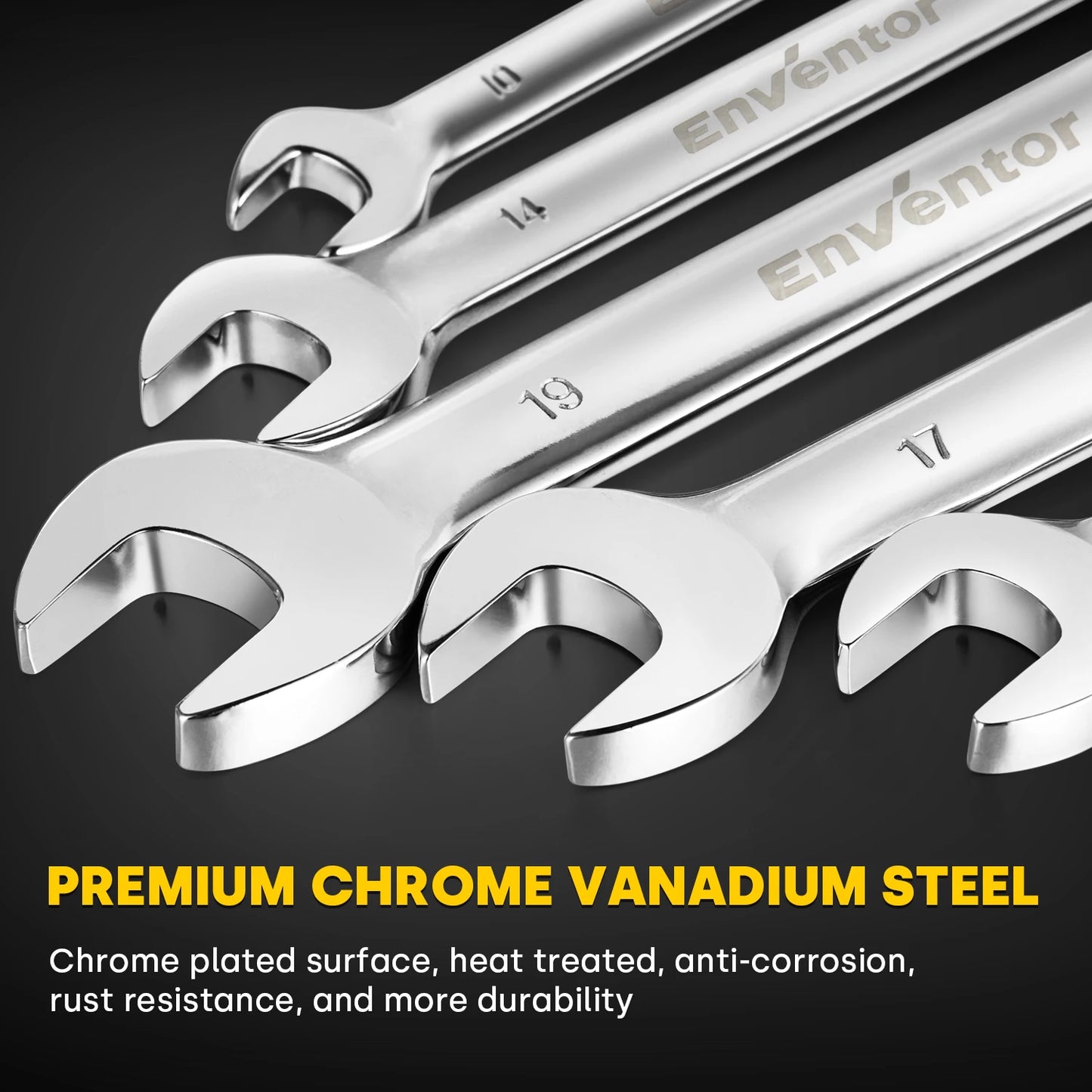 Enventor 14 Pieces Ratcheting Wrench Set 180° Flex Head Metric 6-19mm Combination Ratchet Wrenches Set Rolling Pouch For Garage