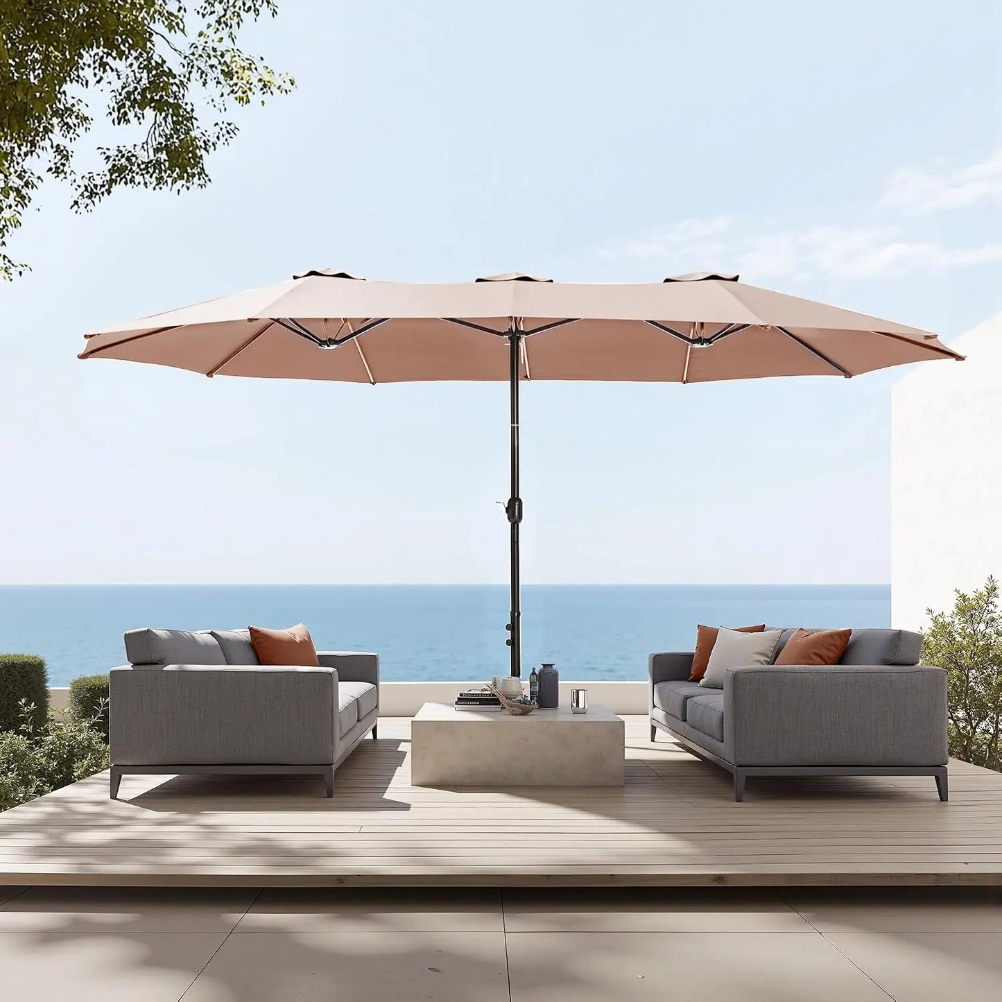 Rectangular Market Patio Umbrella With Stainless Steel Frame And Base Included