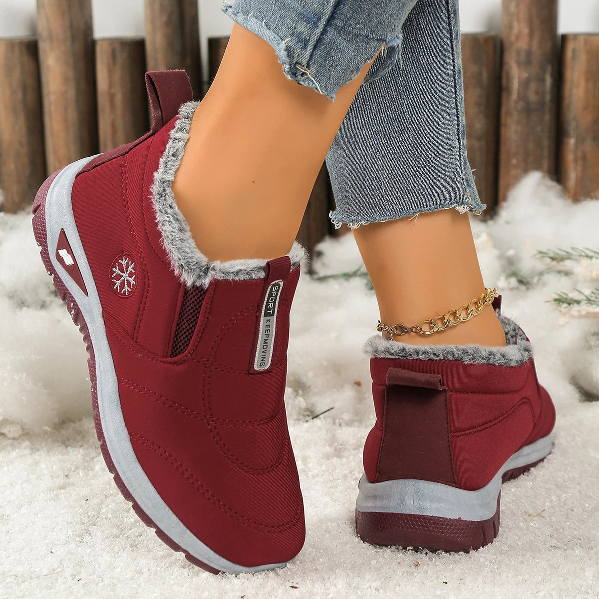 Women's Snow Boots With Fleece Lining For Warmth And Grip