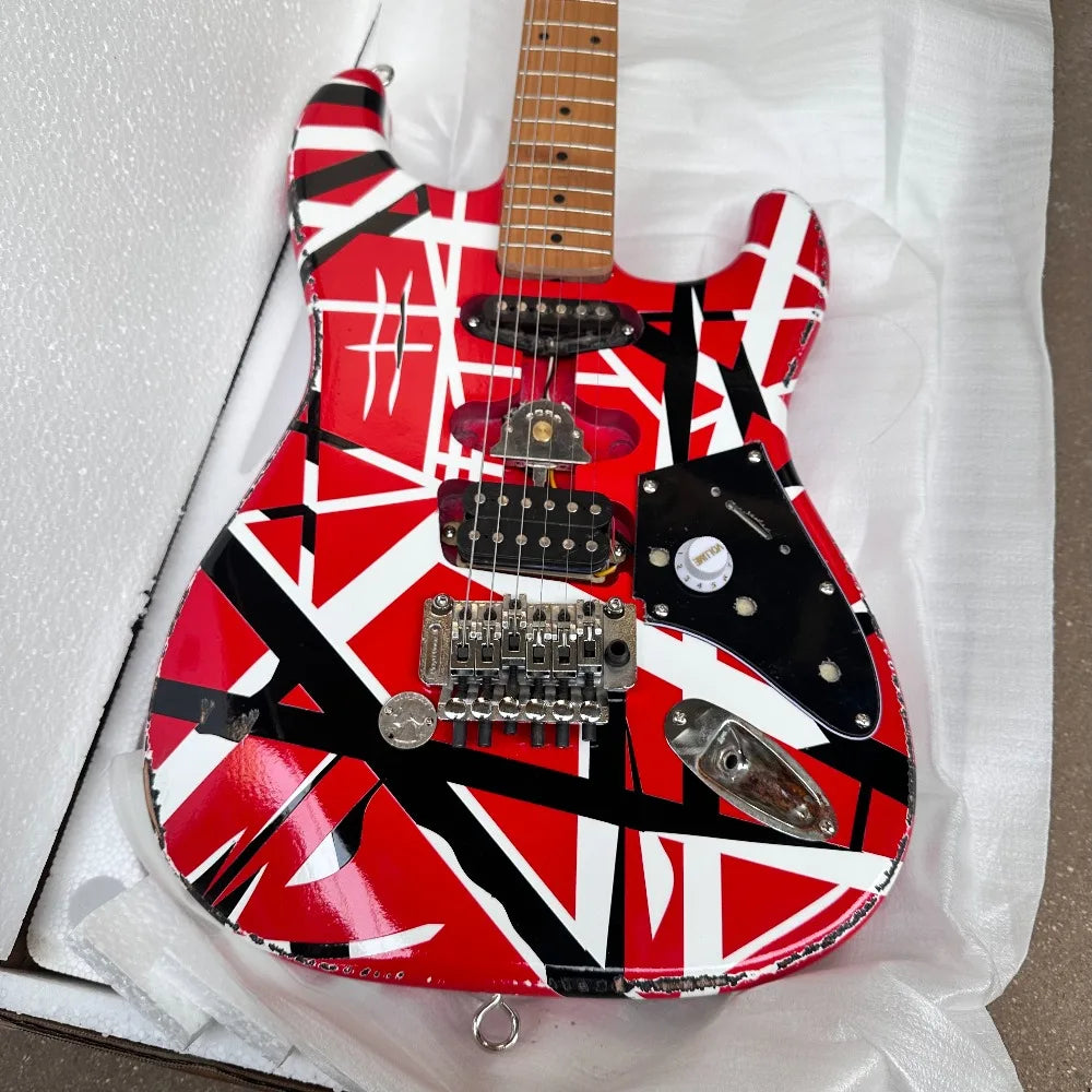 US Shipping  ST Electric Guitar Red/Black/White Striped Finish, Maple Fingerboard, SH Pickup Configuration, Vintage Tremolo System For Rock Players Free Shipping